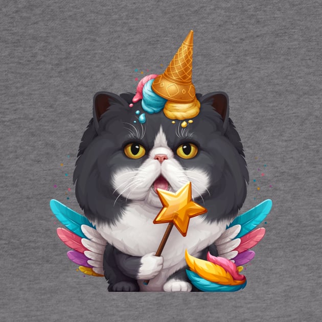 Black & White Persian Cat Ice Cream Unicorn by stonemask